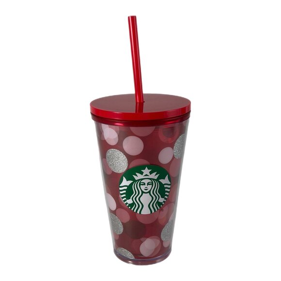 2019 Starbucks Holiday 16oz DW Cold Cup Red with Silver Glitter, Pink, White EUC - Picture 1 of 9